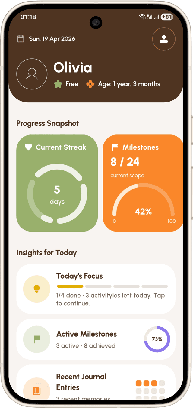 Milestory home dashboard view